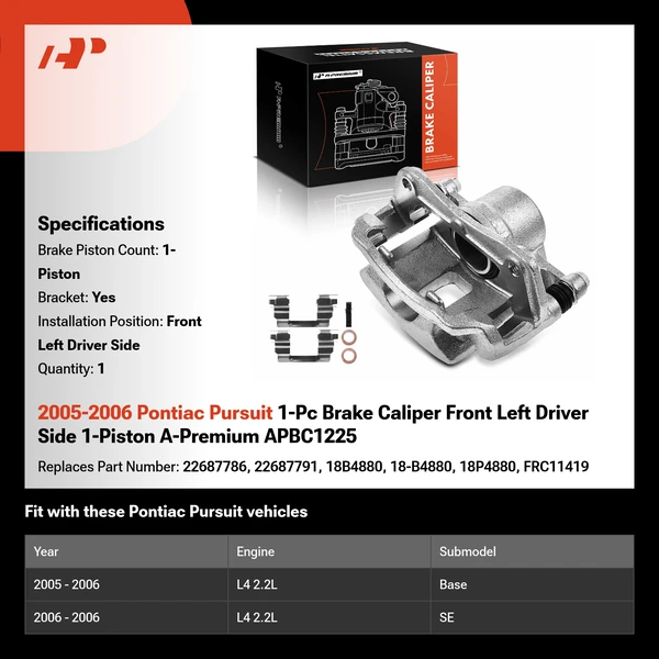 2005-2006 Pontiac Pursuit 1-Pc Brake Caliper Front Left Driver Side 1-Piston A-Premium APBC1225