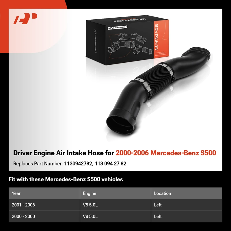 Driver Engine Air Intake Hose for 2000-2006 Mercedes-Benz S500