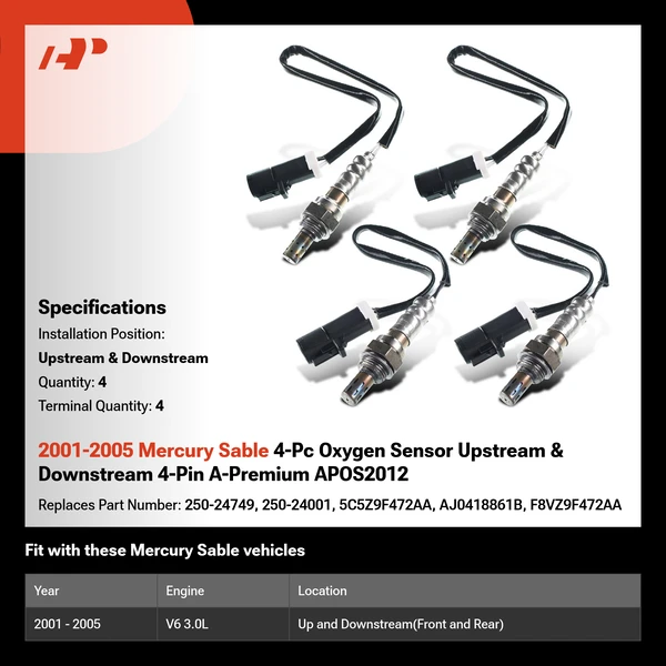 2001-2005 Mercury Sable 4-Pc Oxygen Sensor Upstream & Downstream 4-Pin A-Premium APOS2012