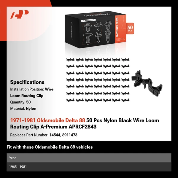1971-1981 Oldsmobile Delta 88 50 Pcs Nylon Black Wire Loom Routing Clip A-Premium APRCF2843