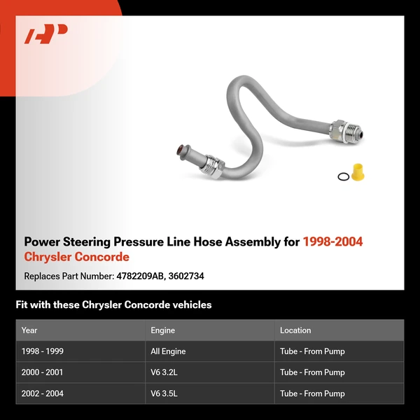 Power Steering Pressure Line Hose Assembly for 1998-2004 Chrysler Concorde