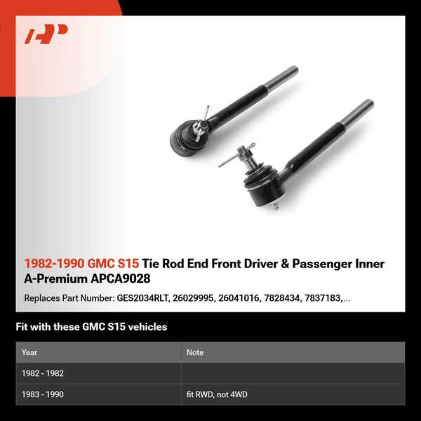 1982-1990 GMC S15 Tie Rod End Front Driver & Passenger Inner A-Premium APCA9028