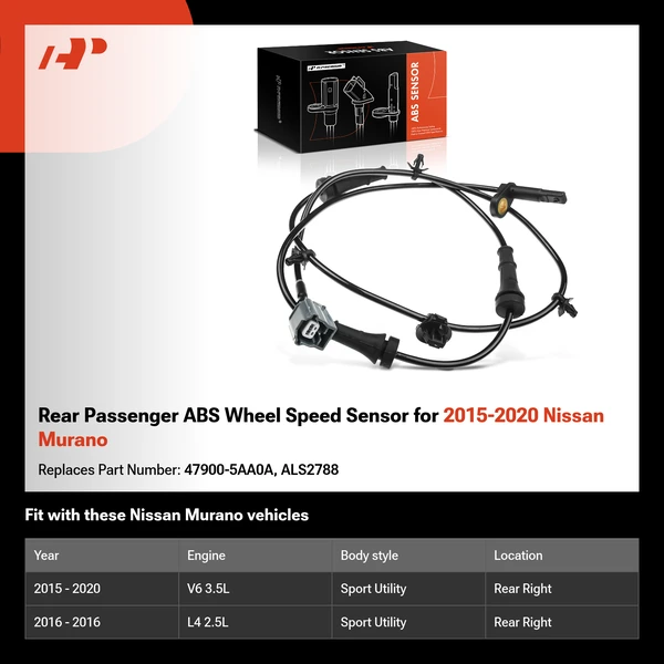 Rear Passenger ABS Wheel Speed Sensor for 2015-2020 Nissan Murano