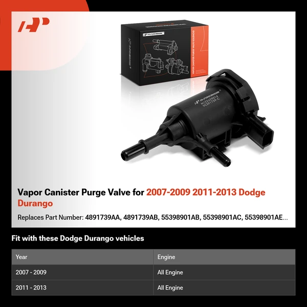 Vapor Canister Purge Valve for 2007-2009 2011-2013 Dodge Durango