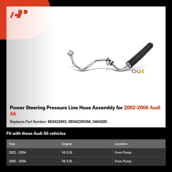 Power Steering Pressure Line Hose Assembly for 2002-2006 Audi A6
