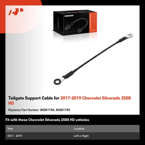 Tailgate Support Cable for 2017-2019 Chevrolet Silverado 2500 HD