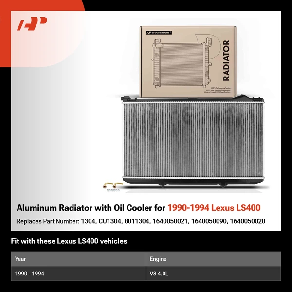 Aluminum Radiator with Oil Cooler for 1990-1994 Lexus LS400