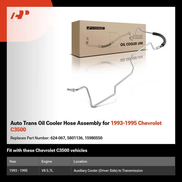 Auto Trans Oil Cooler Hose Assembly for 1993-1995 Chevrolet C3500