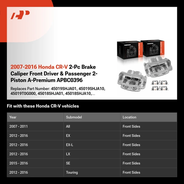 2007-2016 Honda CR-V 2-Pc Brake Caliper Front Driver & Passenger 2-Piston A-Premium APBC0396