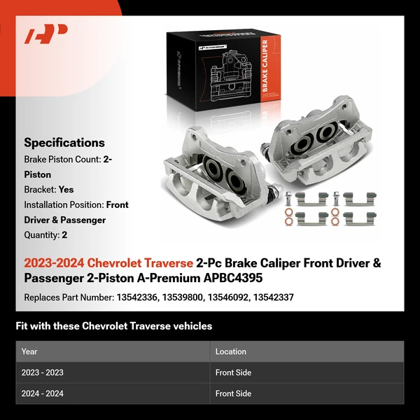 2023-2024 Chevrolet Traverse 2-Pc Brake Caliper Front Driver & Passenger 2-Piston A-Premium APBC4395