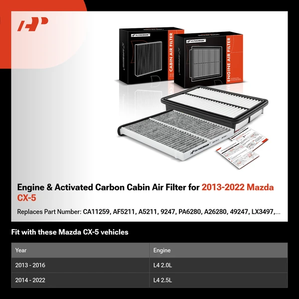 Engine & Activated Carbon Cabin Air Filter for 2013-2022 Mazda CX-5