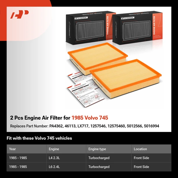 2 Pcs Engine Air Filter for 1985 Volvo 745