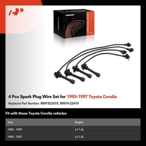 4 Pcs Spark Plug Wire Set for 1993-1997 Toyota Corolla