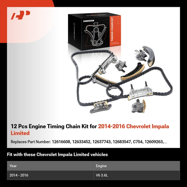 12 Pcs Engine Timing Chain Kit for 2014-2016 Chevrolet Impala Limited