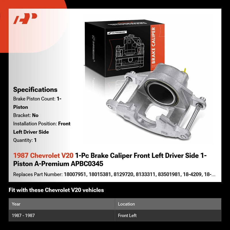 1987 Chevrolet V20 1-Pc Brake Caliper Front Left Driver Side 1-Piston A-Premium APBC0345