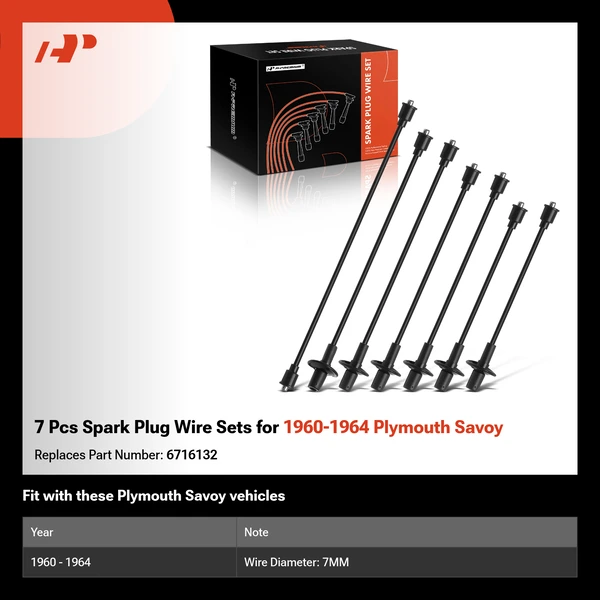 7 Pcs Spark Plug Wire Sets for 1960-1964 Plymouth Savoy