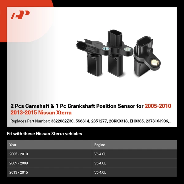 2 Pcs Camshaft & 1 Pc Crankshaft Position Sensor for 2005-2010 2013-2015 Nissan Xterra
