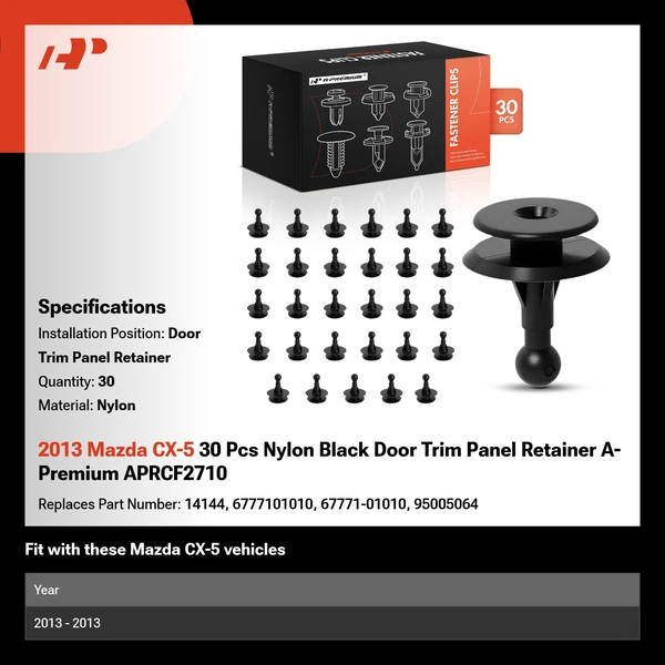 2013 Mazda CX-5 30 Pcs Nylon Black Door Trim Panel Retainer A-Premium APRCF2710