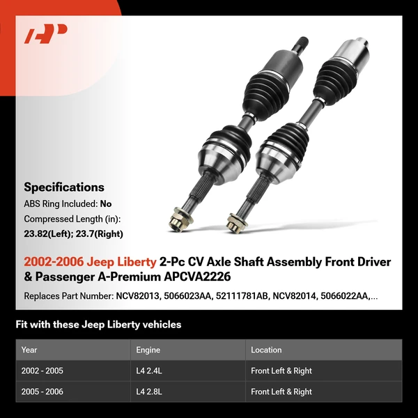 2002-2006 Jeep Liberty 2-Pc CV Axle Shaft Assembly Front Driver & Passenger A-Premium APCVA2226