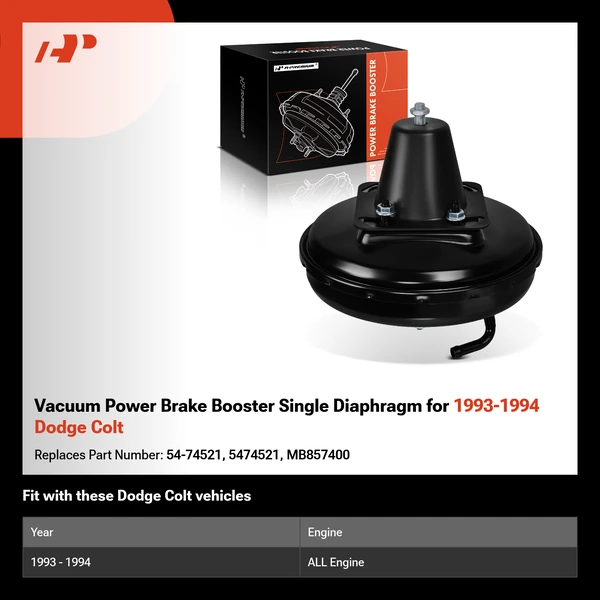 Vacuum Power Brake Booster Single Diaphragm for 1993-1994 Dodge Colt