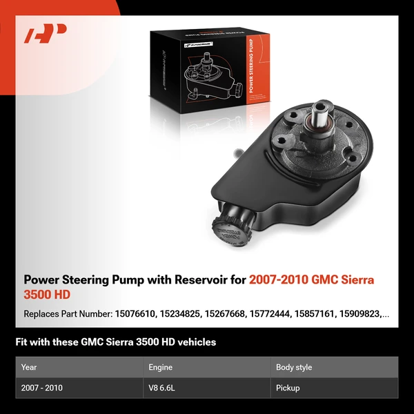 Power Steering Pump with Reservoir for 2007-2010 GMC Sierra 3500 HD