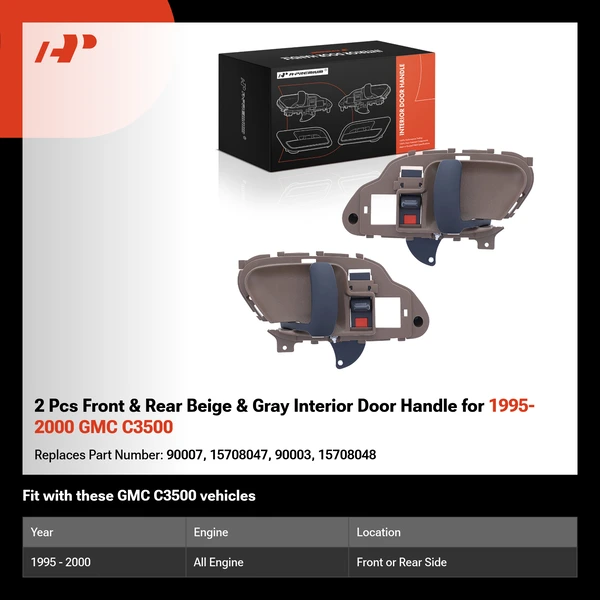 2 Pcs Front & Rear Beige & Gray Interior Door Handle for 1995-2000 GMC C3500