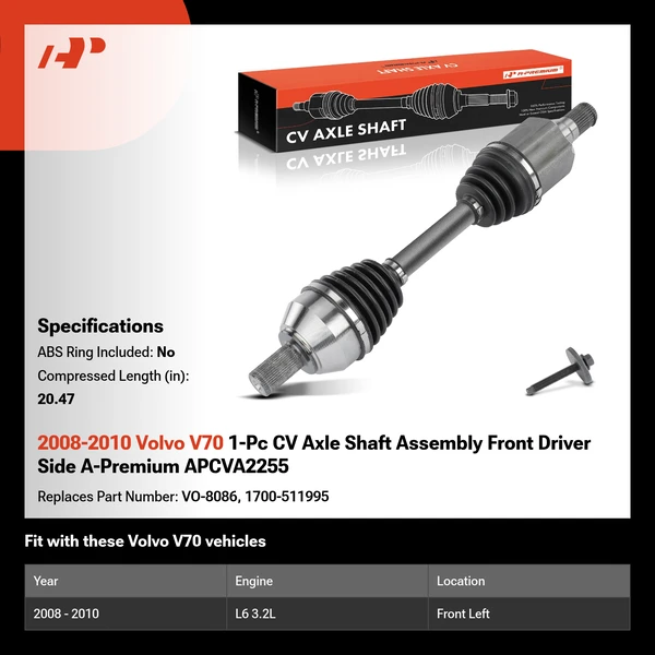 2008-2010 Volvo V70 1-Pc CV Axle Shaft Assembly Front Driver Side A-Premium APCVA2255
