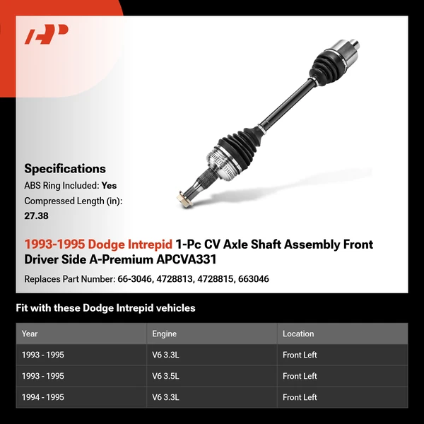 1993-1995 Dodge Intrepid 1-Pc CV Axle Shaft Assembly Front Driver Side A-Premium APCVA331