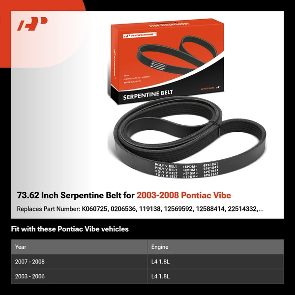 73.62 Inch Serpentine Belt for 2003-2008 Pontiac Vibe