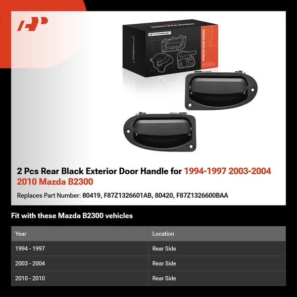 2 Pcs Rear Black Exterior Door Handle for 1994-1997 2003-2004 2010 Mazda B2300