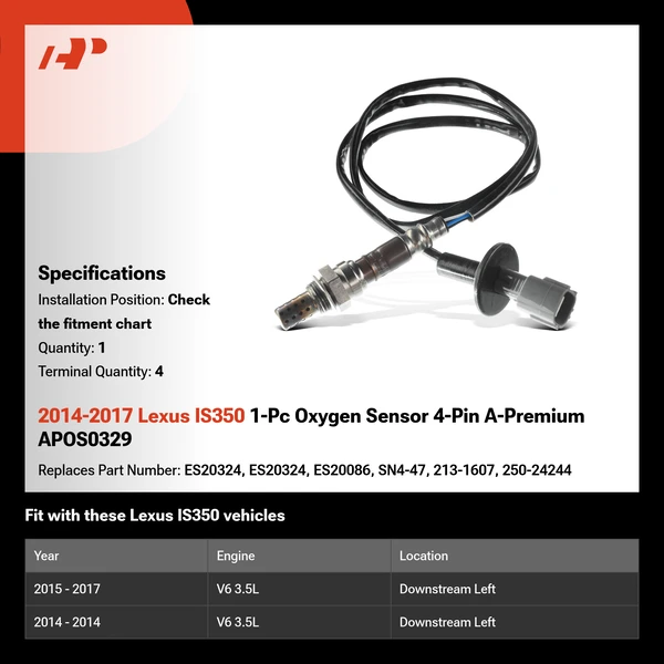 2014-2017 Lexus IS350 1-Pc Oxygen Sensor 4-Pin A-Premium APOS0329