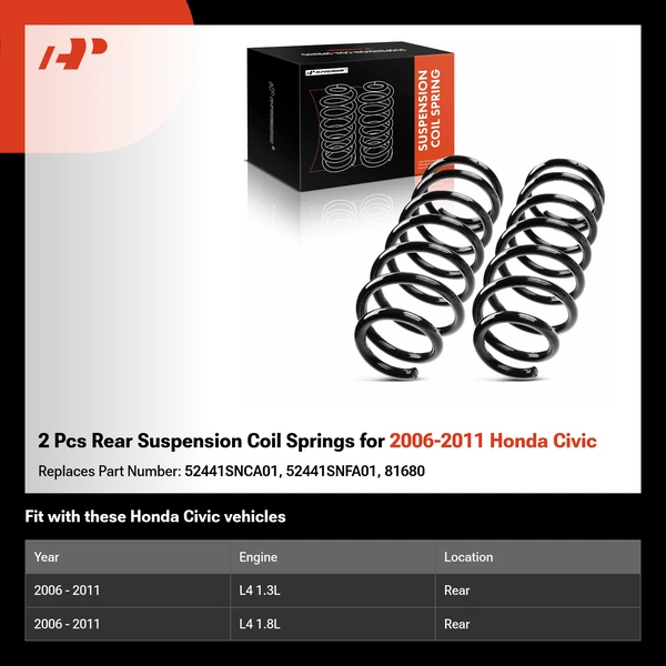 2 Pcs Rear Suspension Coil Springs for 2006-2011 Honda Civic