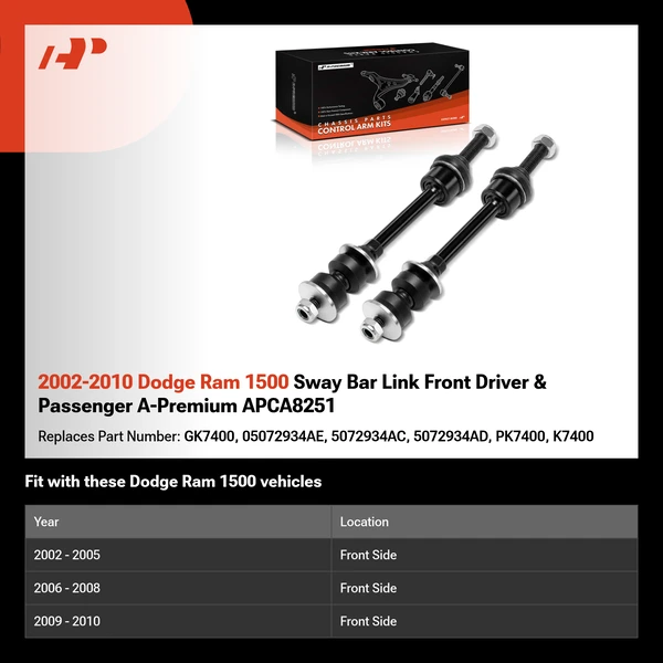 2002-2010 Dodge Ram 1500 Sway Bar Link Front Driver & Passenger A-Premium APCA8251