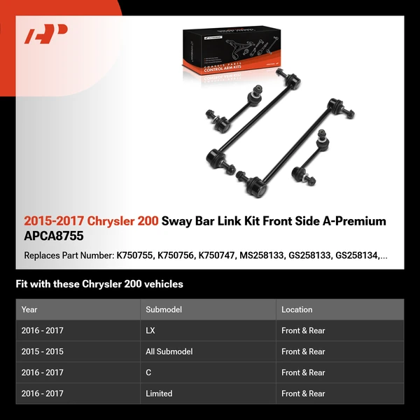 2015-2017 Chrysler 200 Sway Bar Link Kit Front Side A-Premium APCA8755