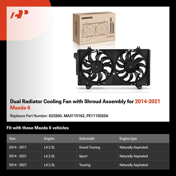 Dual Radiator Cooling Fan with Shroud Assembly for 2014-2021 Mazda 6