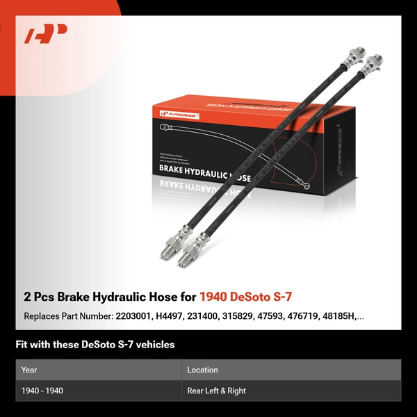 2 Pcs Brake Hydraulic Hose for 1940 DeSoto S-7