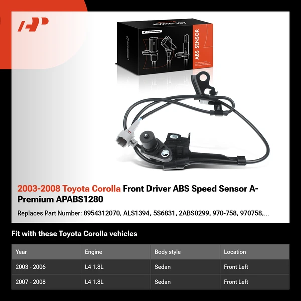 2003-2008 Toyota Corolla Front Driver ABS Speed Sensor A-Premium APABS1280