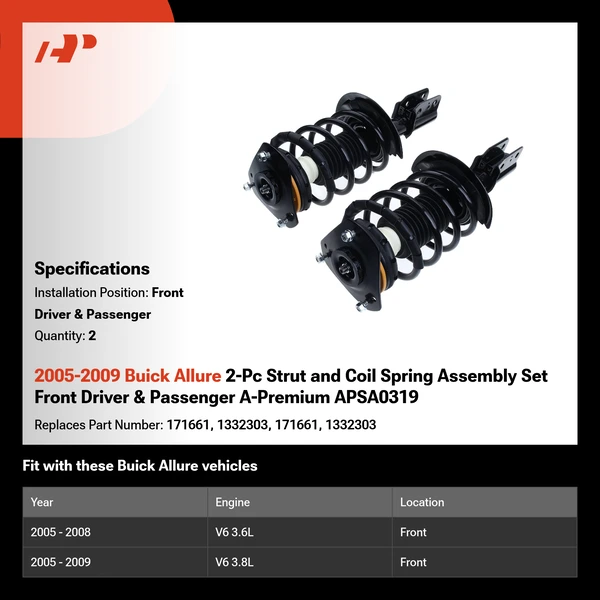2005-2009 Buick Allure 2-Pc Strut and Coil Spring Assembly Set Front Driver & Passenger A-Premium APSA0319