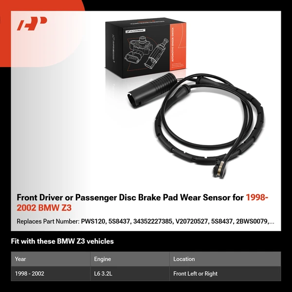 Front Driver or Passenger Disc Brake Pad Wear Sensor for 1998-2002 BMW Z3