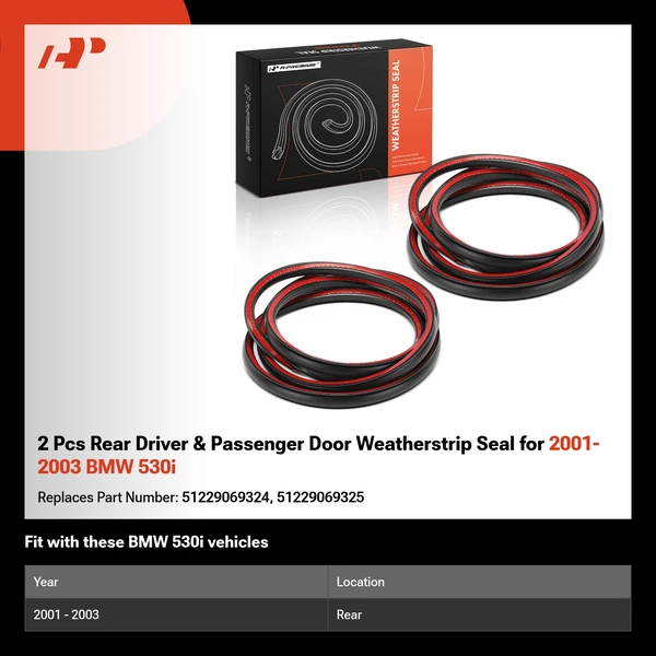 2 Pcs Rear Driver & Passenger Door Weatherstrip Seal for 2001-2003 BMW 530i