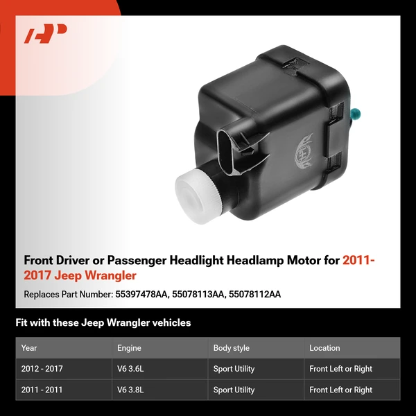 Front Driver or Passenger Headlight Headlamp Motor for 2011-2017 Jeep Wrangler