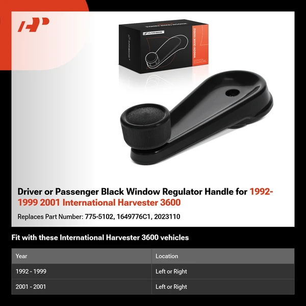 Driver or Passenger Black Window Regulator Handle for 1992-1999 2001 International Harvester 3600