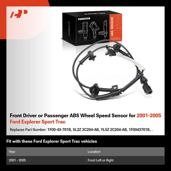 Front Driver or Passenger ABS Wheel Speed Sensor for 2001-2005 Ford Explorer Sport Trac