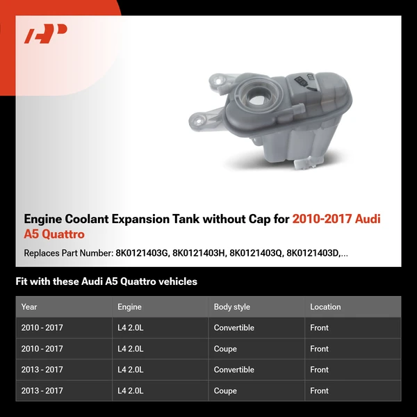 Engine Coolant Expansion Tank without Cap for 2010-2017 Audi A5 Quattro