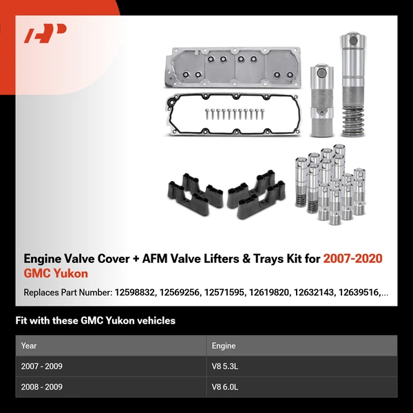 Engine Valve Cover + AFM Valve Lifters & Trays Kit for 2007-2020 GMC Yukon