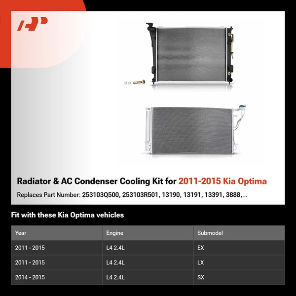 Radiator & AC Condenser Cooling Kit for 2011-2015 Kia Optima