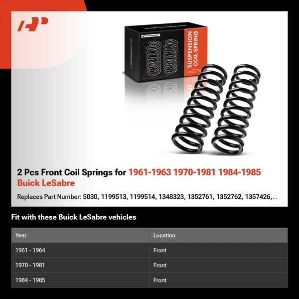 2 Pcs Front Coil Springs for 1961-1963 1970-1981 1984-1985 Buick LeSabre