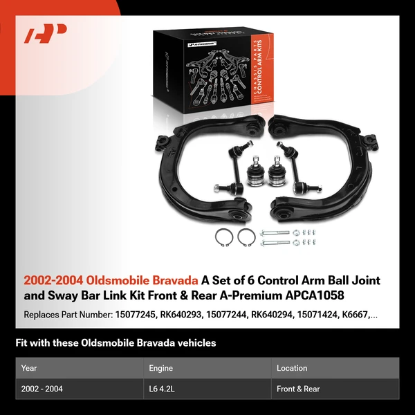 2002-2004 Oldsmobile Bravada A Set of 6 Control Arm Ball Joint and Sway Bar Link Kit Front & Rear A-Premium APCA1058