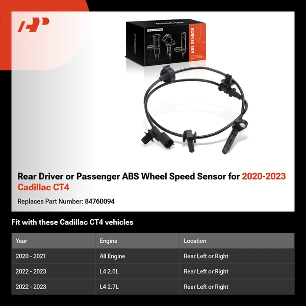 Rear Driver or Passenger ABS Wheel Speed Sensor for 2020-2023 Cadillac CT4