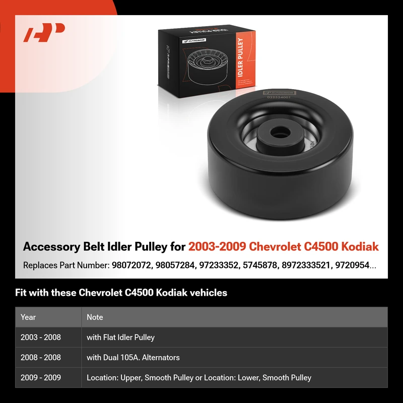 Accessory Belt Idler Pulley for 2003-2009 Chevrolet C4500 Kodiak